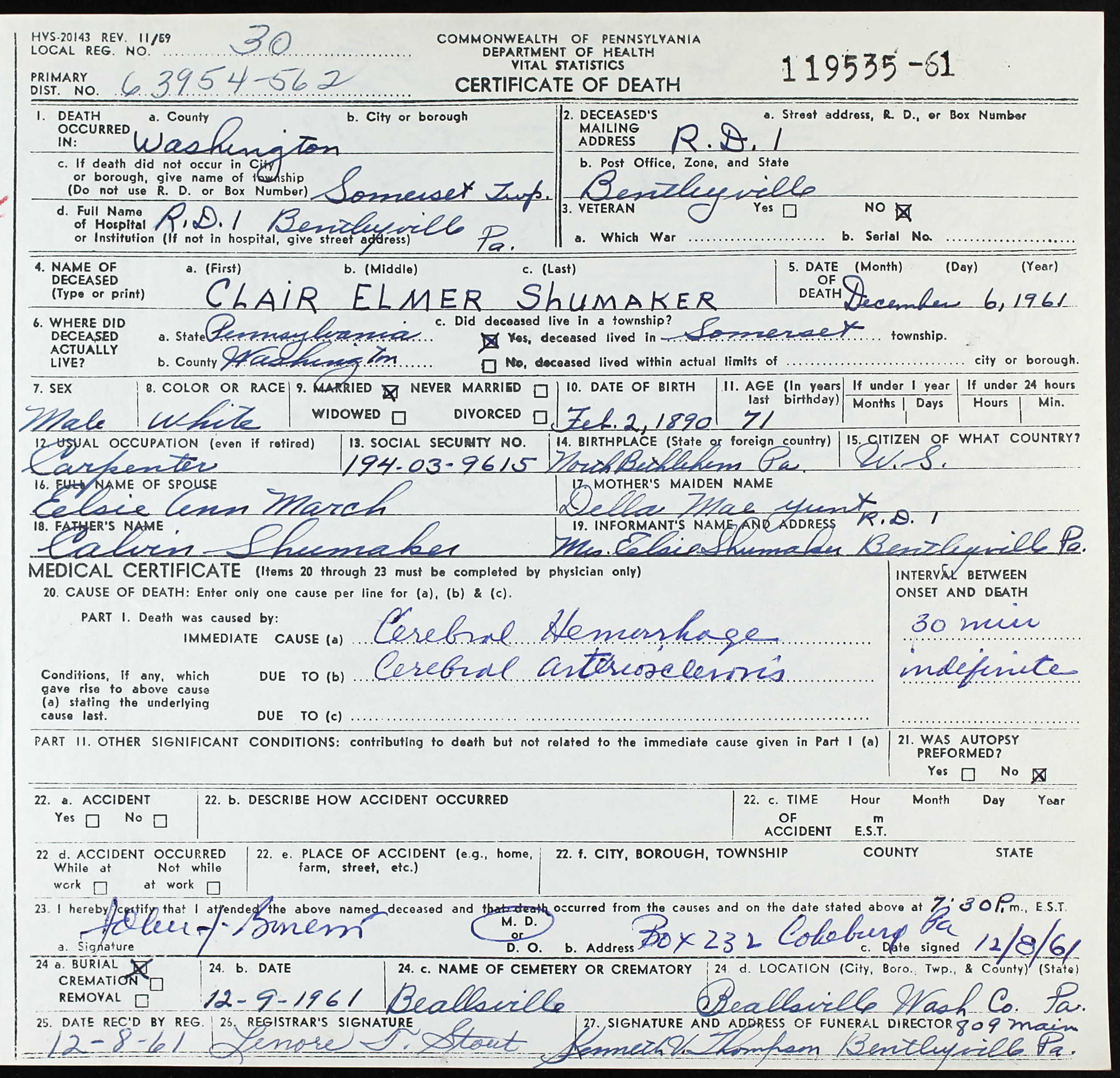 death certificate